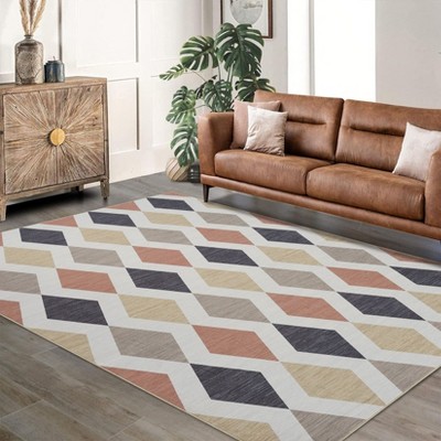Checkered Area Rugs for Living Room, Washable Rug Modern Diamond Geometric Pattern Indoor Floor Carpet for Office Nursery
