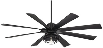 70" Possini Euro Design Defender Modern Industrial Indoor Outdoor Ceiling Fan LED Light Remote Matte Black Damp Rated Patio House