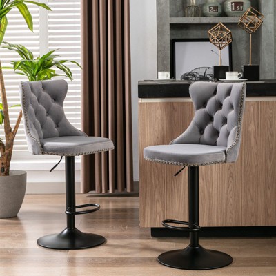 PAGED Swivel Velvet Barstools Adjusatble Seat Height Bar Stools Modern Upholstered Counter Stools with Back Tufted for Home Pub, Set of 2