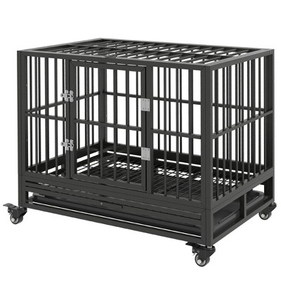 Gulches 36" Heavy Duty Dog Crate Metal Cage Kennel with Lockable Wheels, Double Door and Removable Tray, Gray