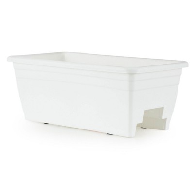 The HC Companies 24 Inch Wide Heavy Duty Plastic Deck Rail Mounted Garden Flower Planter Box with Removable Drainage Plugs, White