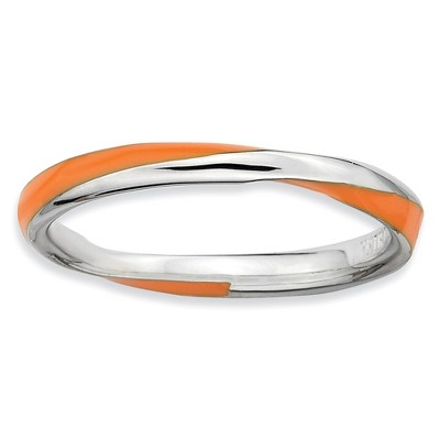 Black Bow Jewelry 2.5mm Silver Twisted Orange Enameled Stackable Band