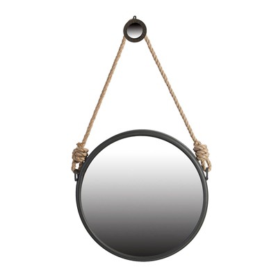 Grungis Round Wall Mirrors with Round Metal Frame,Circle Mirror with Rope Strap Contemporary for Living Room,Entryway,Office