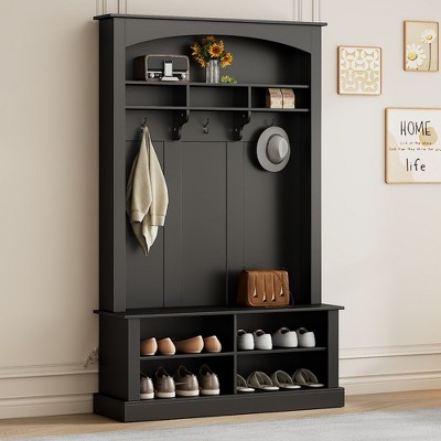 Sapphtopaz Hall Tree with Bench&Shoe Storage Multi-functional Coat Rack with Hooks&Open Storage of Shoes Bench for Entryway,Hallway