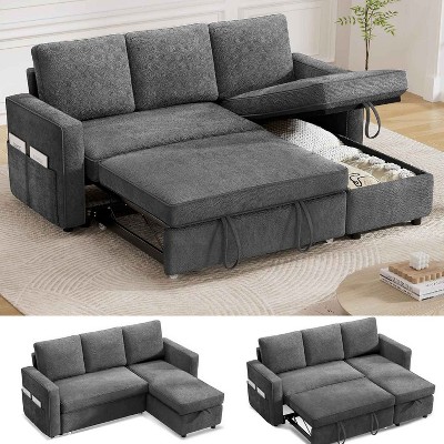 Vipbear 81" Sleeper Sofa Bed, 2 in 1 Pull Out Couch with Reversible Storage Chaise