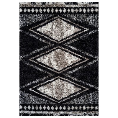 World Rug Gallery Geometric Grid Shag Rug – Anthracite Dark Gray – Medium Pile – Durable for Living Room, Bedroom, or Entryway
