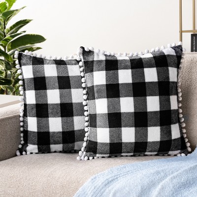PAVILIA Set of 2 Pom Pom Throw Pillow Covers, Decorative Pompom Fringe Square Cushion Cases for Couch Sofa Bed