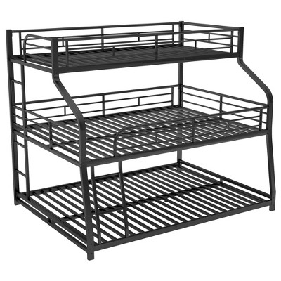 YOOCOZZ Metal Triple Bunk Bed with Twin XL, Full XL, and Queen Size, Space-Saving and Modern Design - Black