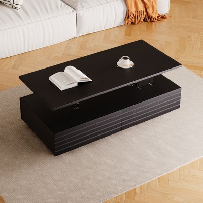 NicBex Modern 2-Tier Fluted Design Coffee Table with Storage Drawers & Open Shelf,Colorful LED Accent Center Table for Living Room,Bedroom