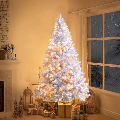 Pre-Lit Silver Christmas Tree with LED Lights, Artificial Tree with Metal Stand and 11 Light Modes, Holiday Décor for Indoor - Cuddlewood