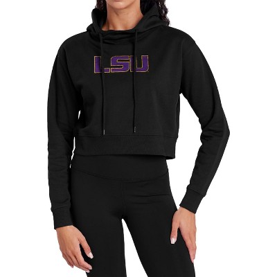 LSU Louisiana State University Distressed Primary Logo Cropped Hoodie Pullover Sweatshirt