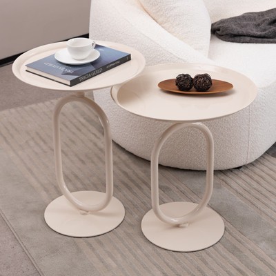 MAYEERTY 24''H Lantern-Shaped Metal End Table, Small Round Side Table, Modern Coffee Drink Cocktail Table for Living Room Corners Small Spaces