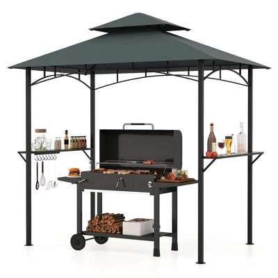 Costway 8' x 5' Grill Gazebo with 2 Shelves 7 Hooks Metal Frame Soft Top Beige/Brown/Gray/Wine