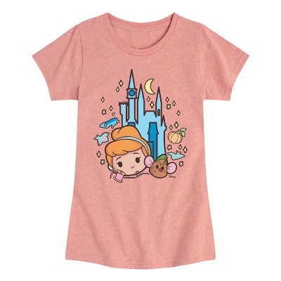 Girls' - Disney Princess - Cinderella and Gus Chibi Kawaii Fitted Short Sleeve Graphic T-Shirt
