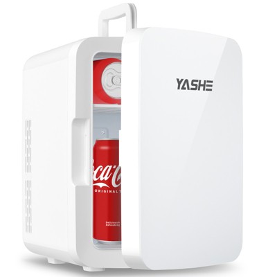 YASHE 10L Mini Fridge – Skincare & Drink Cooler/Warmer, Thermoelectric, 110V/12V, Compact for Bedroom, Office, Car, 12 Cans, White