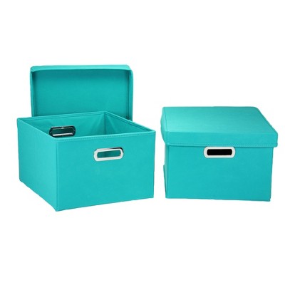 Household Essentials Storage Boxes with Lids, 2 Piece Set, Aqua