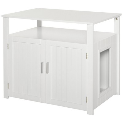 ONWITH Wooden Cat Litter Box Enclosure Furniture with Adjustable Partition