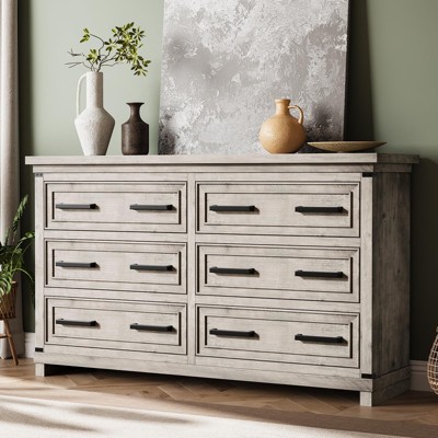 Farmhouse 6 Drawer Dresser for Bedroom, Rustic Wood Chest of Drawers, Large Storage Organizer for Closet, Living Room, Hallway