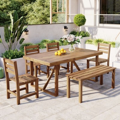 6pcs Outdoor Dining Sets, Patio Furniture Set Acacia Wood Table and Chair - ModernLuxe