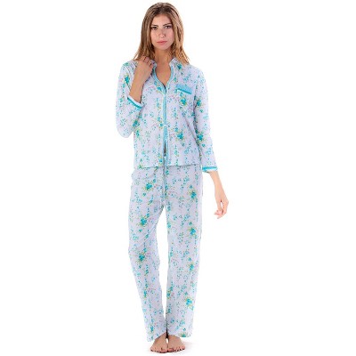 Casual Nights Women's Long Sleeve Floral Lace Trim Pajama Set