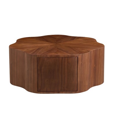35.43" MDF Petal-Shaped Round Coffee Table with Hidden Drawer and No Assembly Required