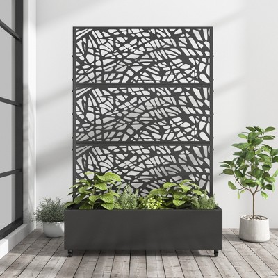 SpassWay 72"H Metal Planter Box with Trellis Raised Garden Bed with Arbor Privacy Screen with Wheels