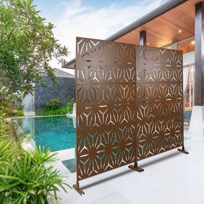 CAVINAS Privacy Screen Modern Metal Fence Panels with Geometric Pattern for Garden Decor and Patio Decor, 76" H×48" W