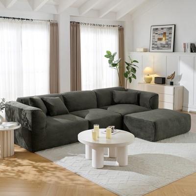 122.1"W Luxury Cloud 4-Seater Sofa Couch, Double-Needle Cut Velvet Sofa with Removable Ottoman and Pillows for Living Room - ModernLuxe