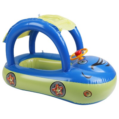 CoolWorld"Car-Shaped Baby Inflatable Pool Float with Sun Canopy for Toddlers 1-3 Years - Swim Ring Toy"DarkBlueLightBlue&Pink