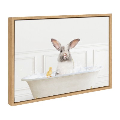 Kate & Laurel All Things Decor 18"x24" Sylvie Bunny in Bubble Bath Framed Canvas by Amy Peterson Natural: Contemporary Wall Decor