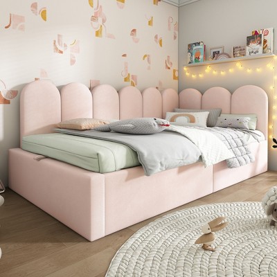 Twin Size Velvet Upholstered Daybed with Hydraulic Storage or Trundle, Metal Slatted Frame Sofa Bed - ModernLuxe