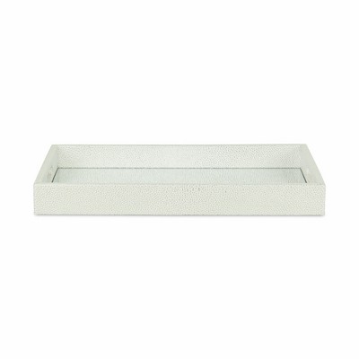 HomeRoots 16" White Silver Rectangular Wood Handmade Tray With Handles