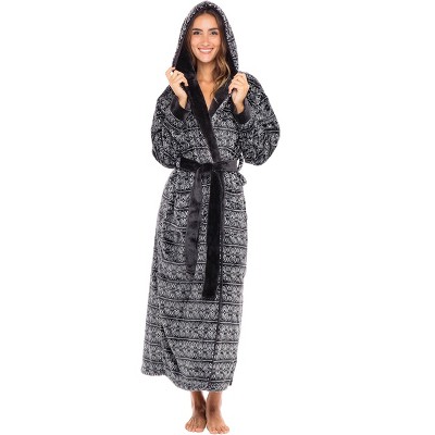 ADR Plush Fleece Robe for Women, Long Hooded Bathrobe with Hood, Plus Size