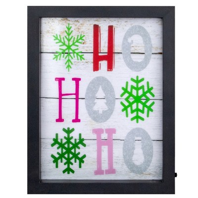 Northlight LED Lighted "HO, HO, HO" with Snowflakes Framed Christmas Wall Art - 9"