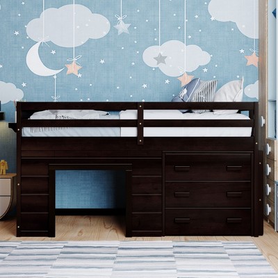 YOOCOZZ Twin Size Loft Bed with One Shelf and Three Wide Drawers