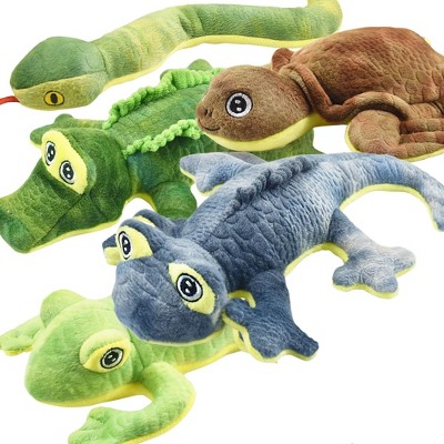 Itopfox Stuffed Animal Dog Toys, 5 Pack Tough Squeaky Plush Toys Assortment, Great Value Pet Toys Bundle, Woodland Series Chew Toys for Dogs