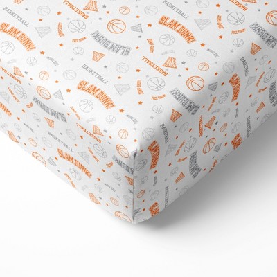 Bacati - Basketball Orange/Gray Muslin 100 percent Cotton Universal Baby US Standard Crib or Toddler Bed Fitted Sheet