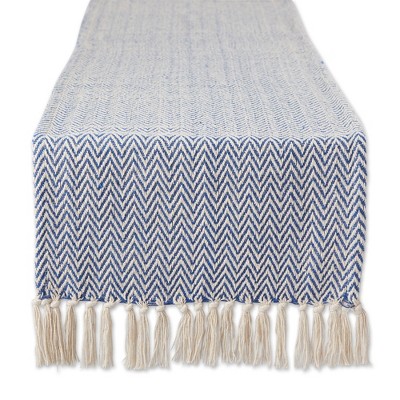 Design Imports  Handloomed  Chevron Jacquard Fringe Table Runner, Nautical Blue, 15X72"