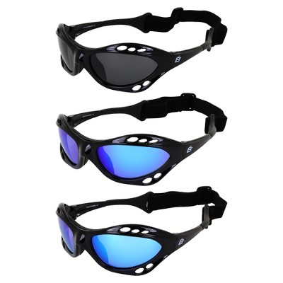 3 Pairs of Birdz Eyewear Seahawk Safety Goggles with Smoke, Blue, Green Mirror Lenses