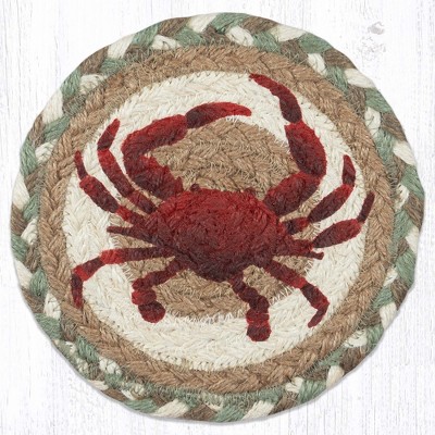 Earth Rugs Crab Round Large Coaster – 7"x7" Nautical Coastal Table Accent