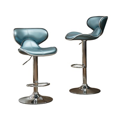 FONTOI 2PCS Upholstery Adjustable Swivel Barstools, Counter Stools with Back&Footrests for Living Room Kitchen Island, Blue, 17.75"*21.25"*34"