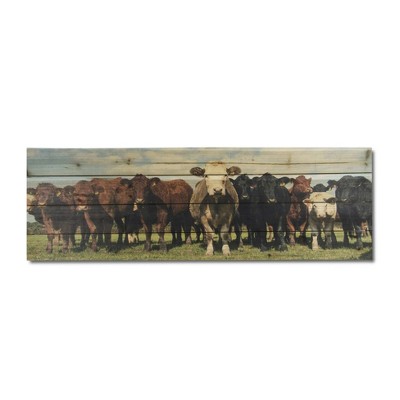12" x 36" Cow Herd Print on Planked Wood Wall Sign Panel - Gallery 57: Modern Farmhouse Decor, Animal-Themed Artwork