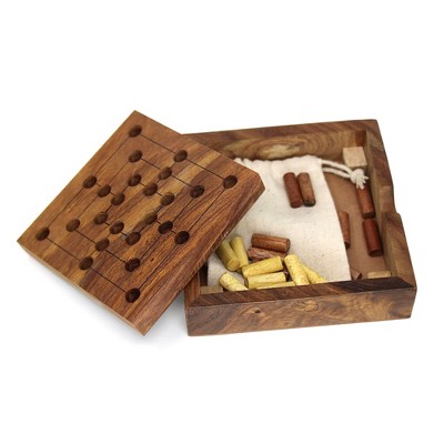 Slickblue Handcrafted Nine Men Morris Game Box – Sheesham Wood with Storage and Game Pieces Included