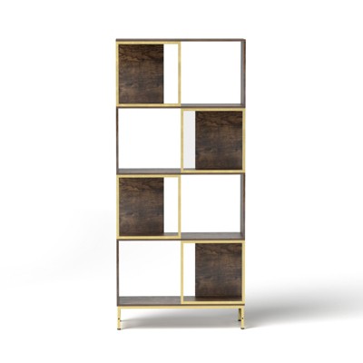 SEVOBAL Decorative Bookshelf Librero Industrial Bookcase with Asymmetrical Shelves for Living Room, Brown Gold, 31.5"*11.81"*71.65"
