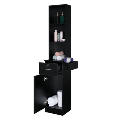 Karl Home Barber Storage Station Cabinet with 1 Drawer 3-Tier Shelf 1 Storage Cabinet