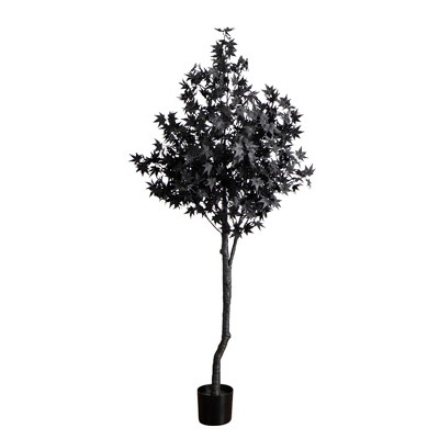 Nearly Natural 6-ft Pre-Lit Artificial Halloween Black Maple Tree with 300 Orange & Purple LED Lights