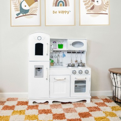 Sunnydaze Chef Sounds MDF Kitchen Playset with Lights, Sounds, and Stainless Steel Accessories - White