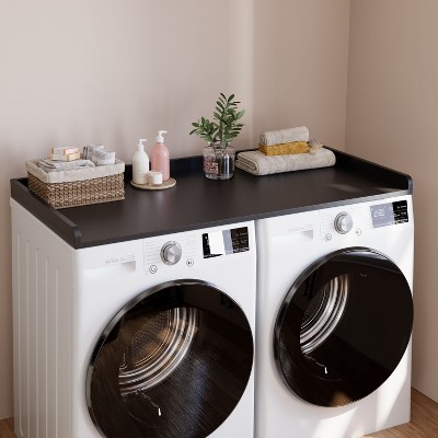 Washer Dryer Countertop, 54" x 27.5" Wood Shelf Topper with Edge, Laundry Cover Guard Organizer for Hamper & Storage-Black