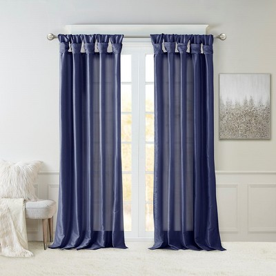 Twist Tab Lined Window Curtain Panel Navy 50x120in