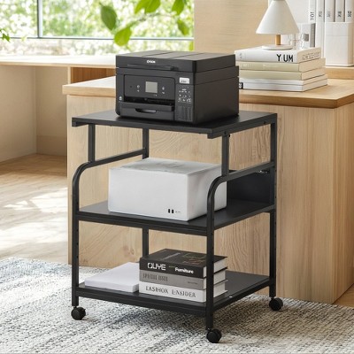 VECELO Printer Stand, 3-Tier Rolling Cart with 5-Level Adjustable Shelves & Lockable Wheels, Black